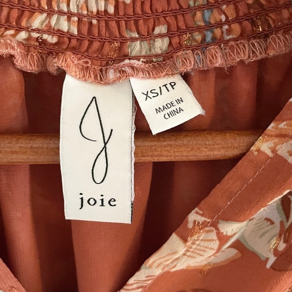 Revolve x Joie Blouse Rust Orange Metallic Floral High Neck Flounce shoulder XS - Picture 4 of 13